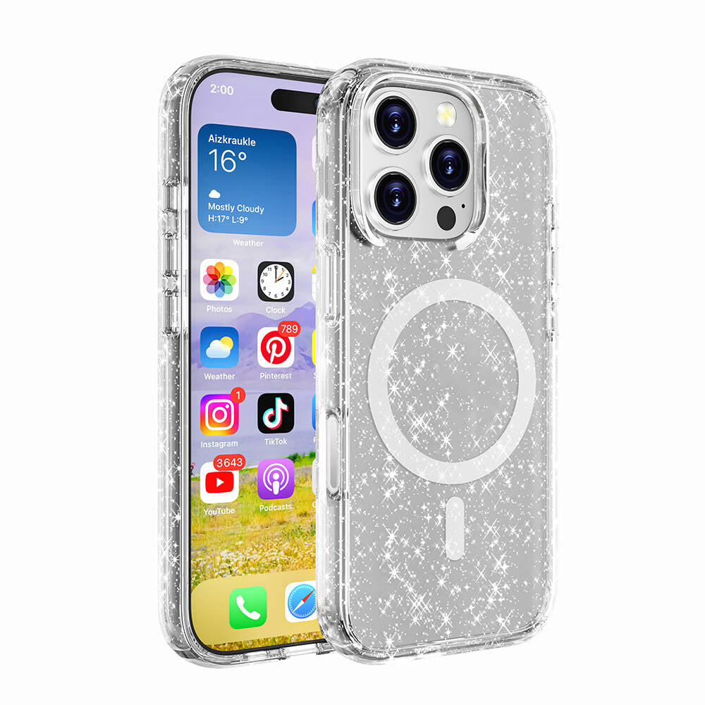 iPhone 16 Pro Uyumlu Simli Magsafe Özellikli Star Kılıf