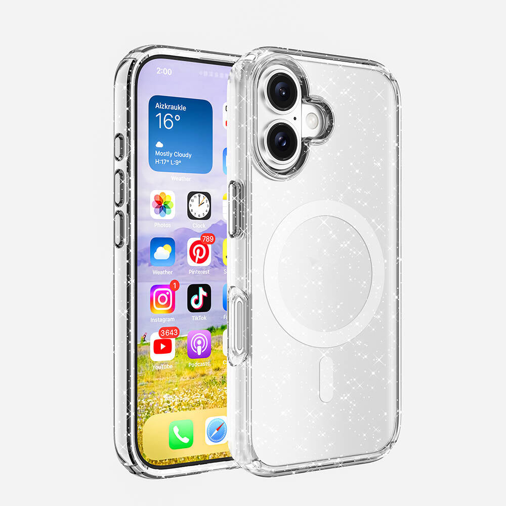 iPhone 16 Plus Uyumlu Simli Magsafe Özellikli Star Kılıf