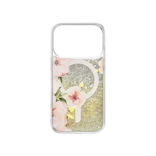 iPhone 17 Pro Kılıf M-safe Şarj Özellikli Çiçek Desenli Simli Arka Yüzey Coehl Fleurette Kılıf